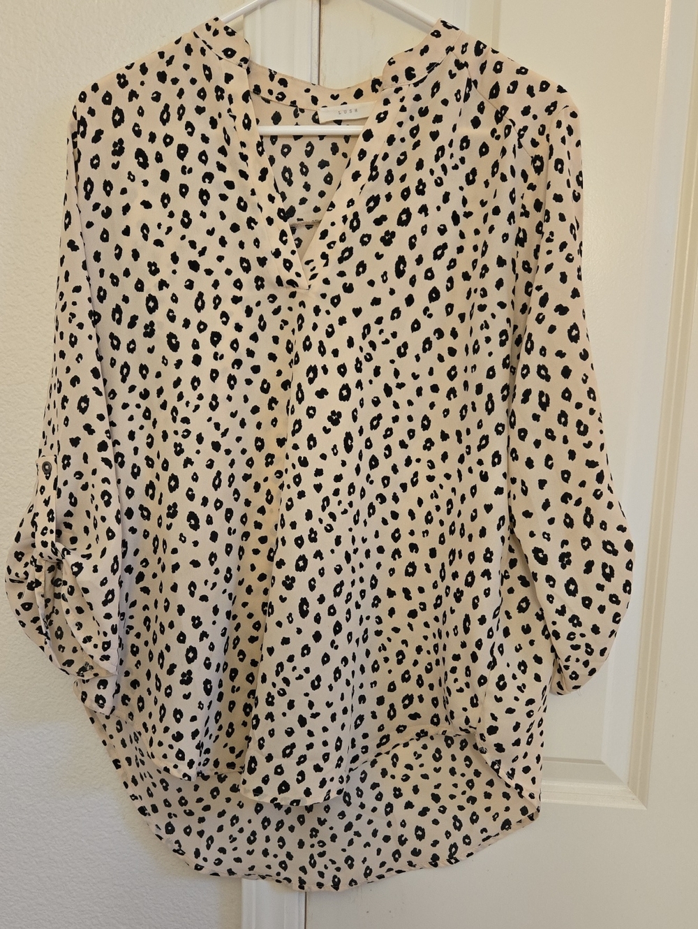 Lush Beige Blouse with Black Leopard Spots